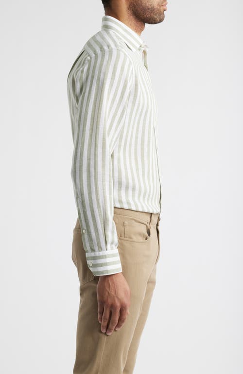SCOTT BARBER SCOTT BARBER COASTAL REGULAR FIT STRIPE LINEN & LYOCELL BUTTON-UP SHIRT