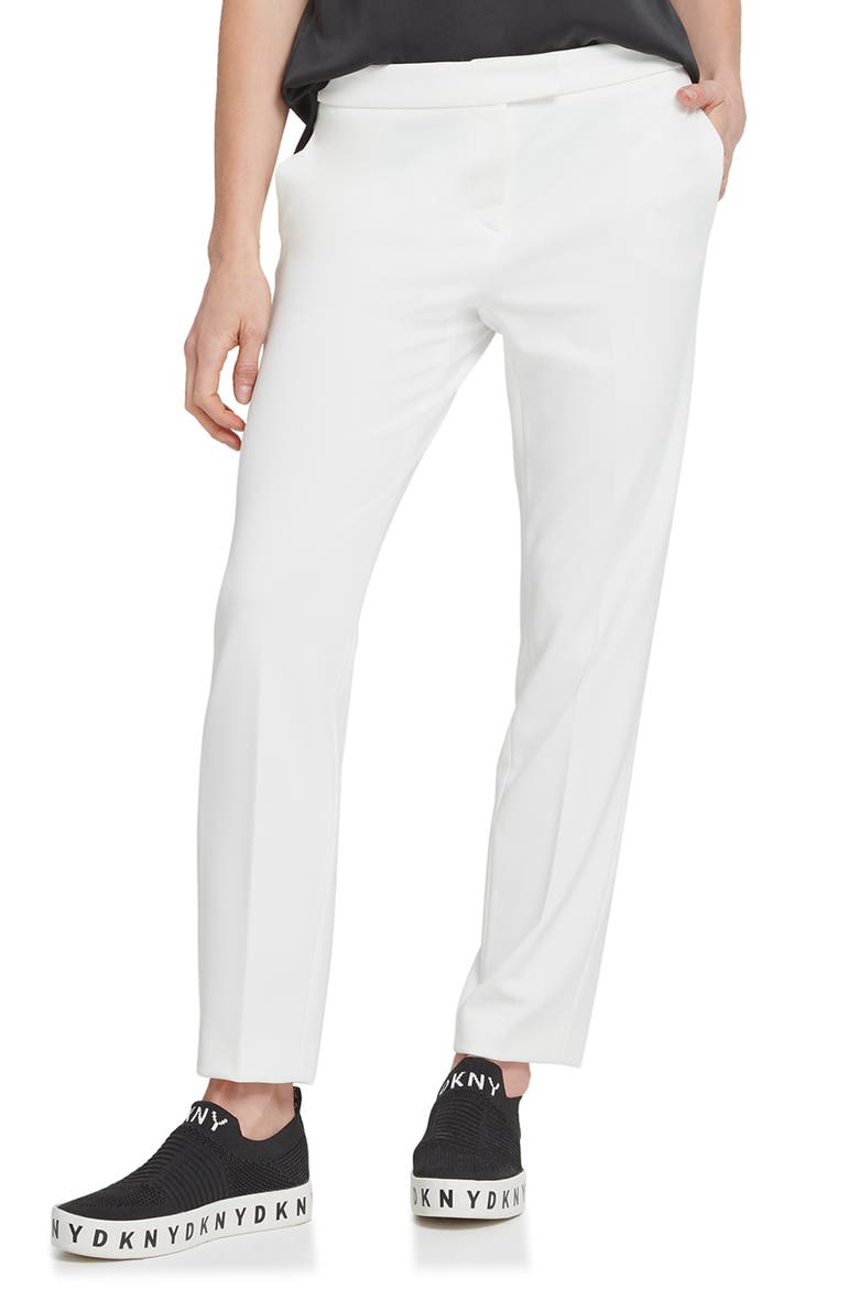 Flat Front Straight Leg Career Pants, Main, color, IVORY