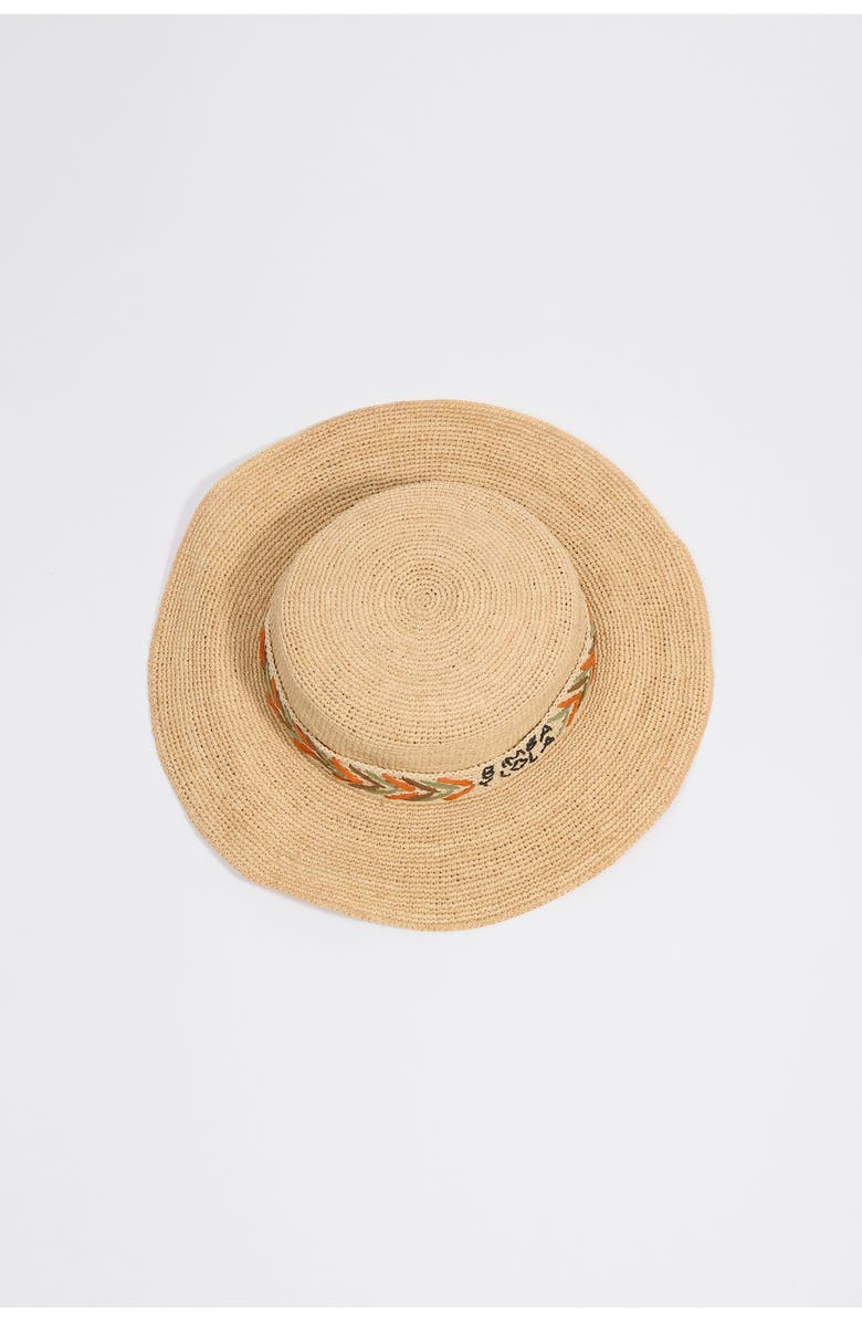 Bimba y Lola Raffia Boater With Embroidered Band, Alternate, color, Brown