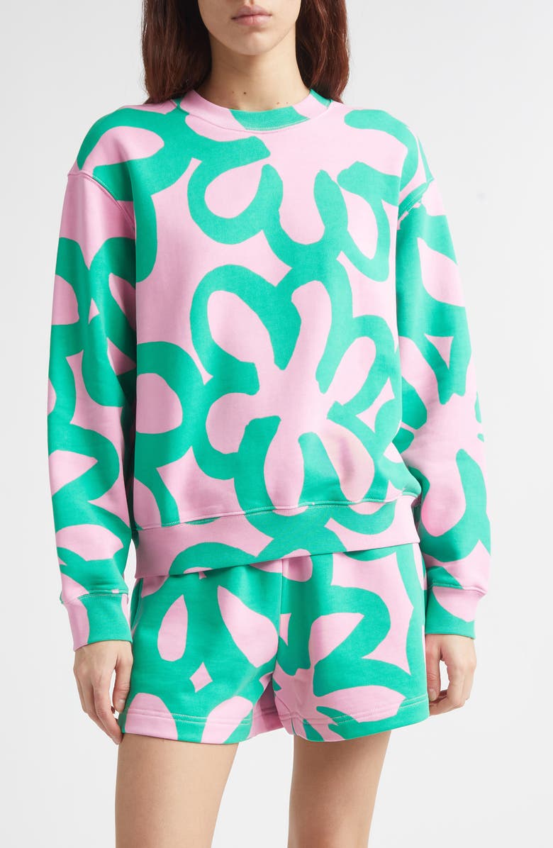 Marimekko Leiot Jättikukka Kioski French Terry Sweatshirt, Main, color, Light Pink Green