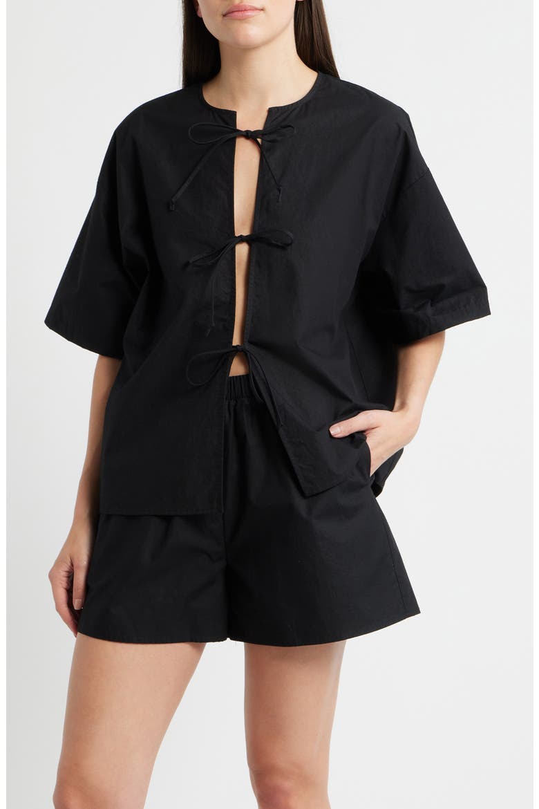 Evadne Tie Front Top, Main, color, BLACK