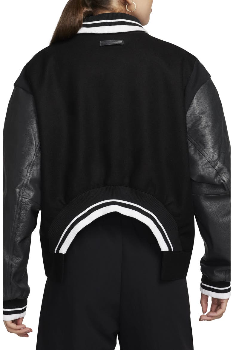 Sportswear Destroyer Leather & Wool Blend Bomber Jacket, Alternate, color, BLACK/ ANTHRACITE/ ANTHRACITE