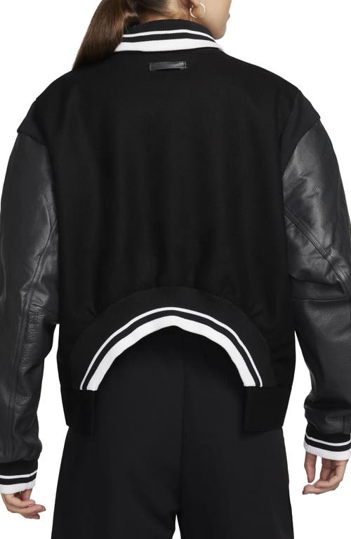 Nike Sportswear Destroyer Leather & Wool Blend Bomber Jacket