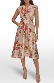 Donna Karan New York Floral Wrap Front Midi Dress