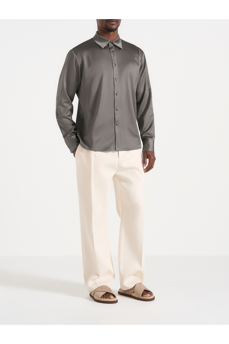 Carter Unisex Oversized Satin Shirt, Alternate, color, Taupe