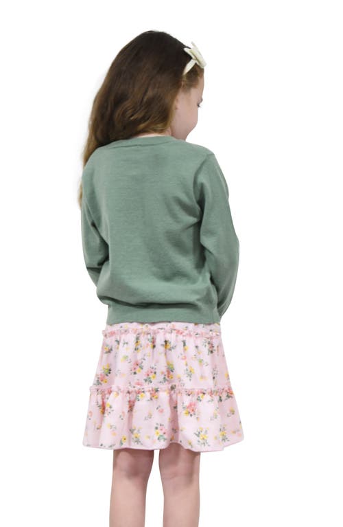 Shop Zunie Kids' Love Sweater & Tiered Skirt Set In Sage/blush