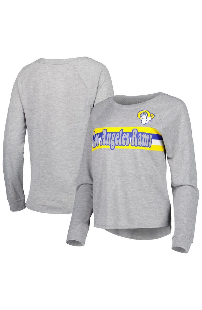 Outerstuff Juniors Heathered Gray Los Angeles Rams All Striped Up Raglan Long Sleeve T-Shirt, Main, color, Heather Gray