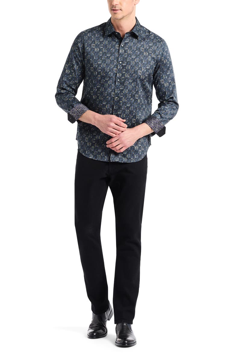 Deckard Cotton Button-Up Shirt, Alternate, color, GREY MULTI