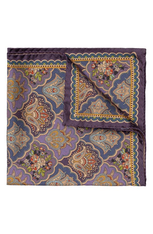 Eton Floral & Paisley Shell Print Silk Pocket Square in Medium Purple 