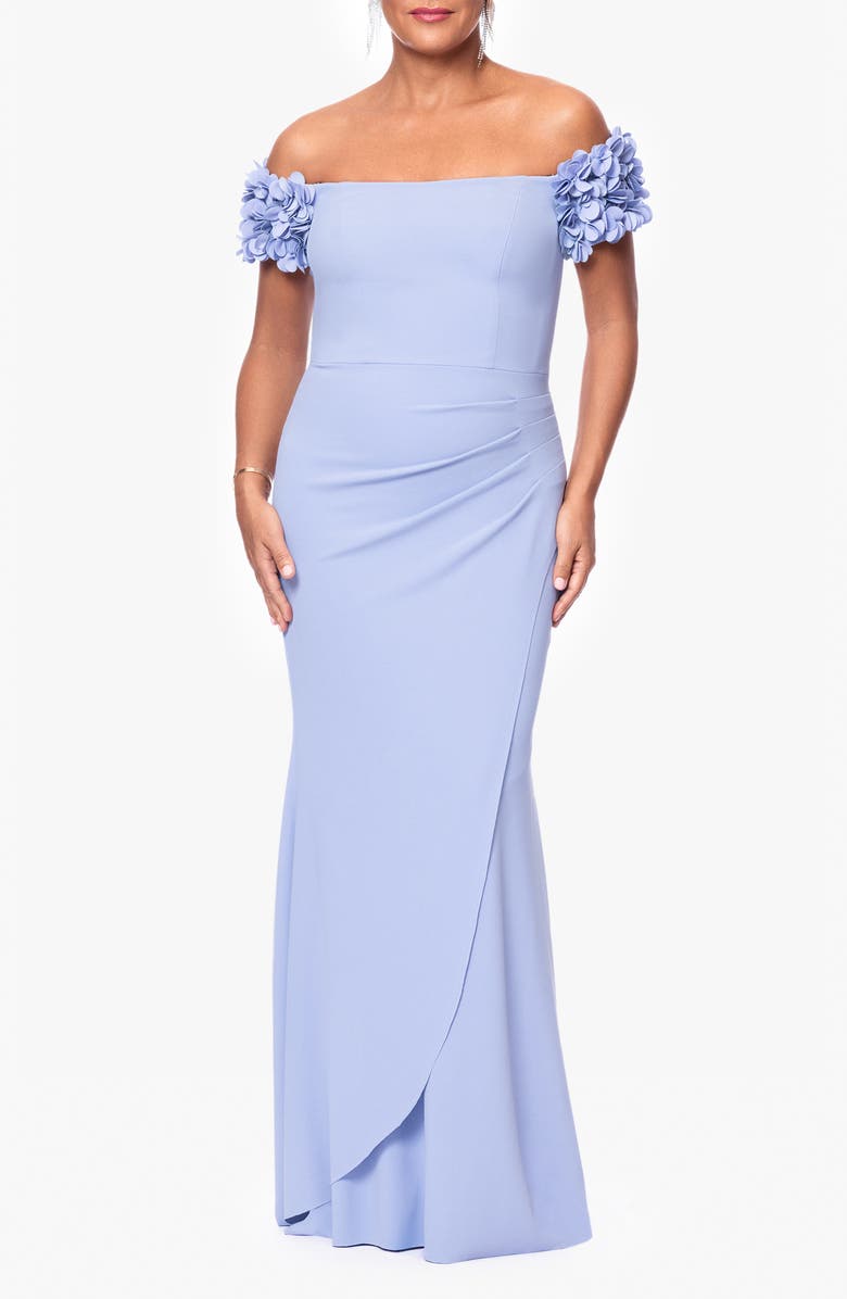 Xscape Evenings Ruffle Scuba Crepe Gown, Main, color, 