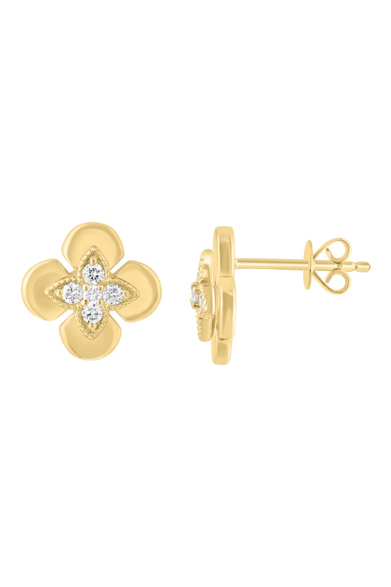 14K Gold Plated Sterling Silver Diamond Flower Stud Earrings, Main, color, GOLD