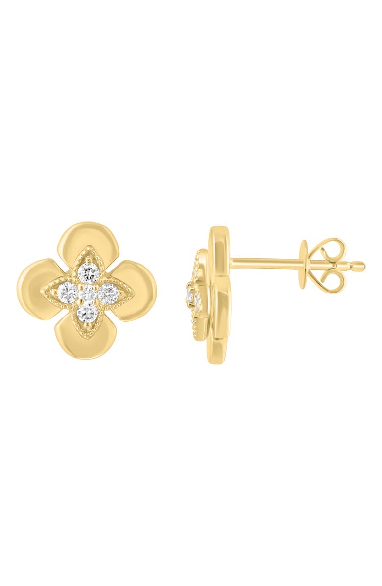 EFFY 14K Gold Plated Sterling Silver Diamond Flower Stud Earrings, Main, color, Gold