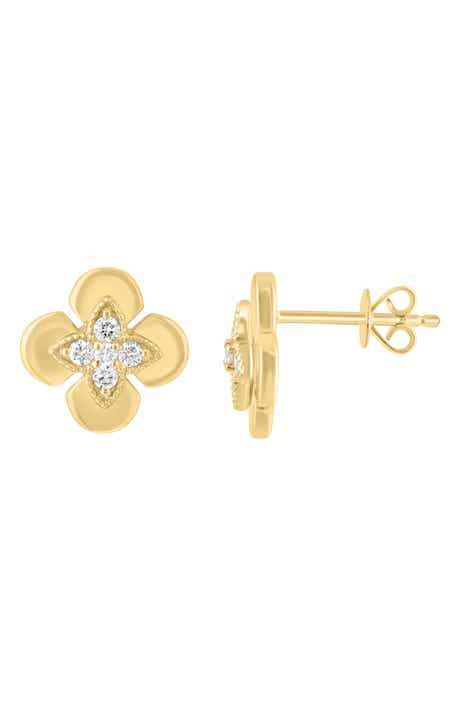 EFFY 14K Gold Plated Sterling Silver Diamond Flower Stud Earrings