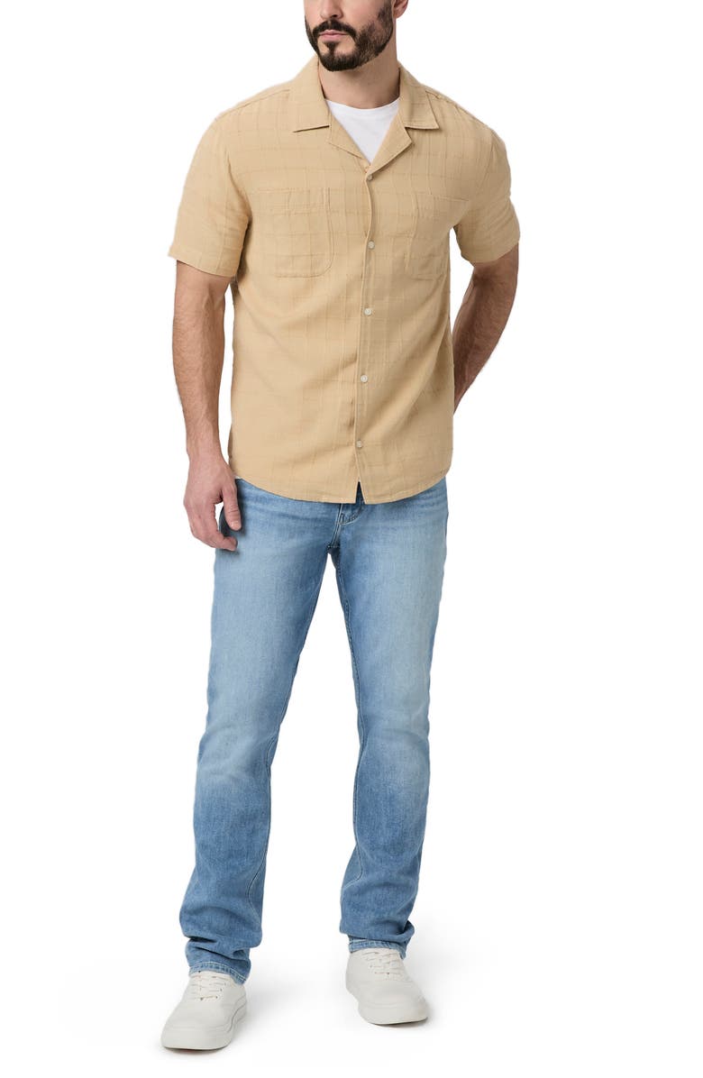 PAIGE Jacobson Windowpane Textured Camp Shirt, Alternate, color, Tonal Sandhill