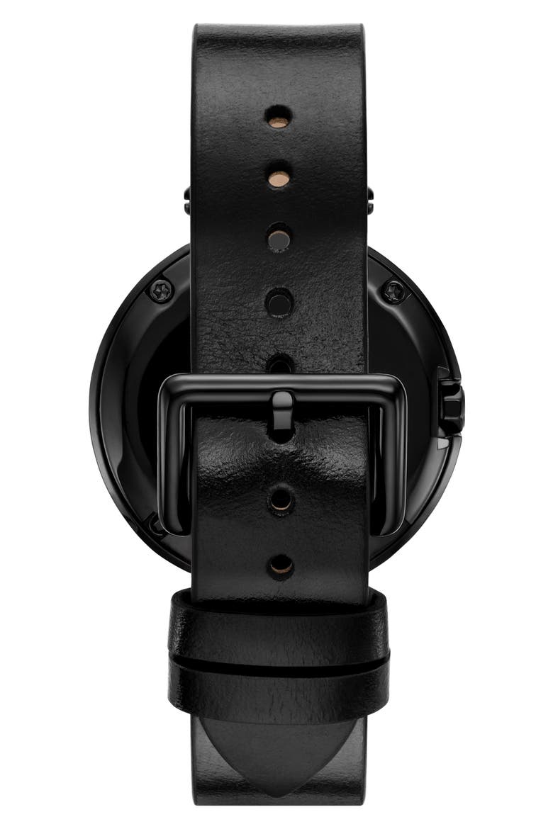 The Pierced Leather Strap Watch, 36mm, Alternate, color, BLACK