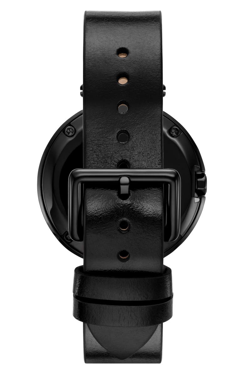 Tory Burch The Pierced Leather Strap Watch, 36mm, Alternate, color, Black