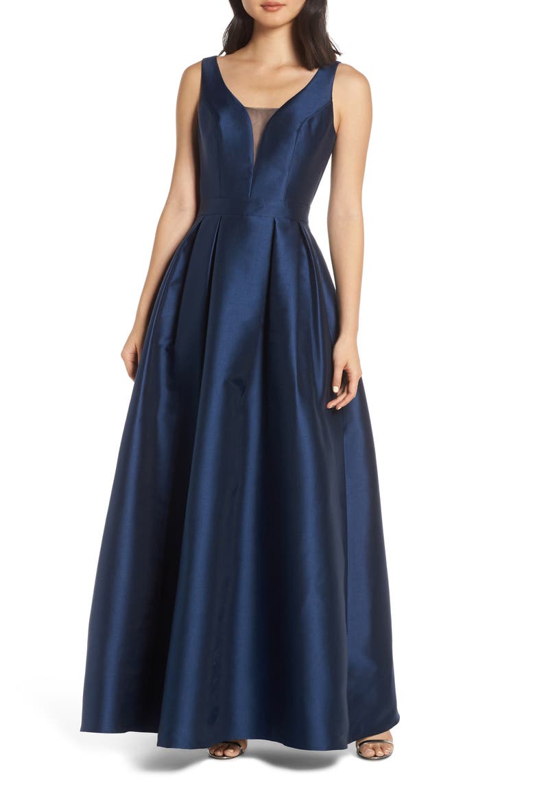 Perla Back Cutout Evening Dress, Main, color, NAVY