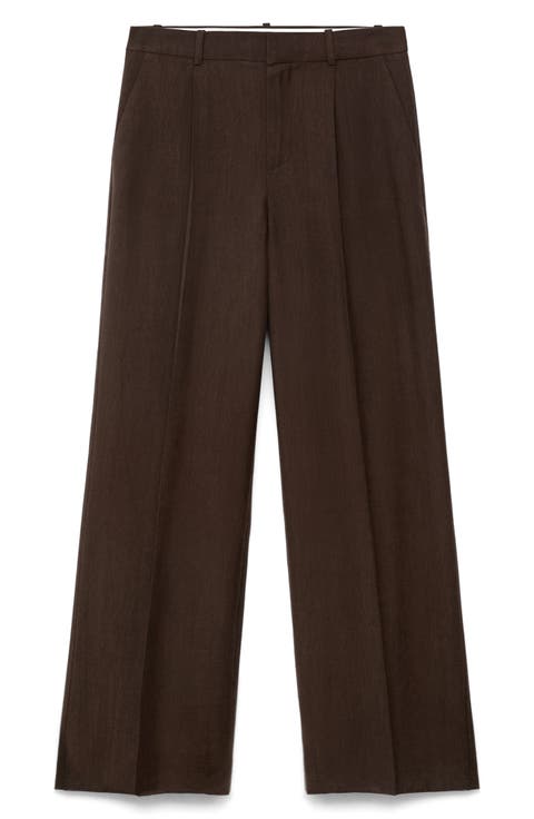 Pleated Straight Leg Lyocell Blend Suit Pants