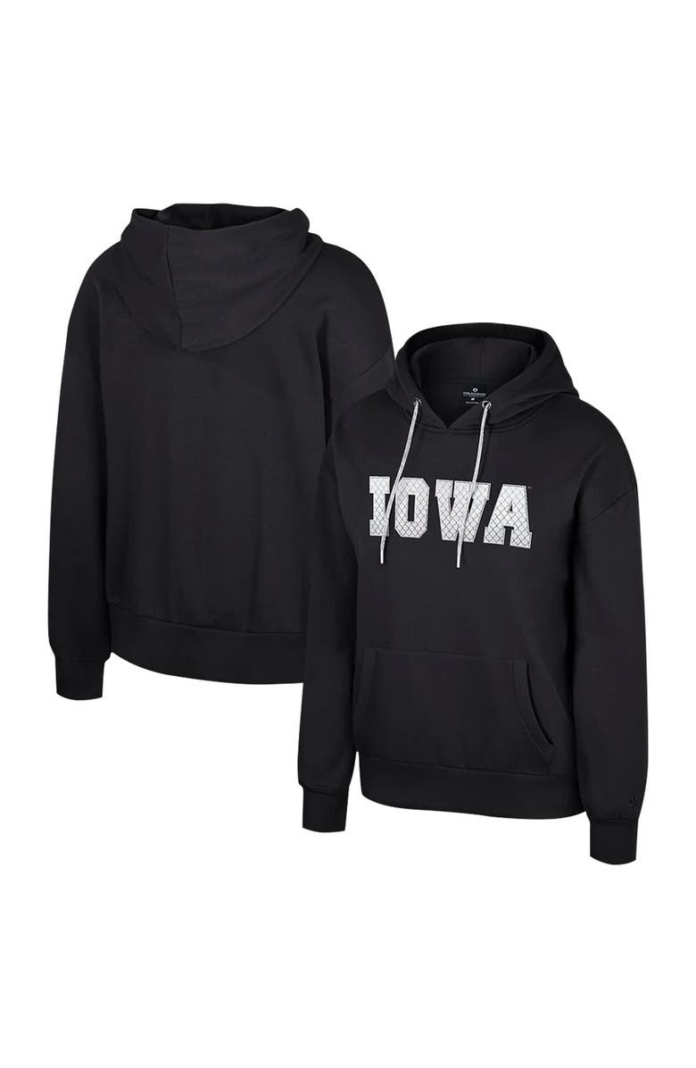 COLOSSEUM Women's Colosseum Black Iowa Hawkeyes Reflection Rhinestone Drawcord Pullover Hoodie, Alternate, color, Black