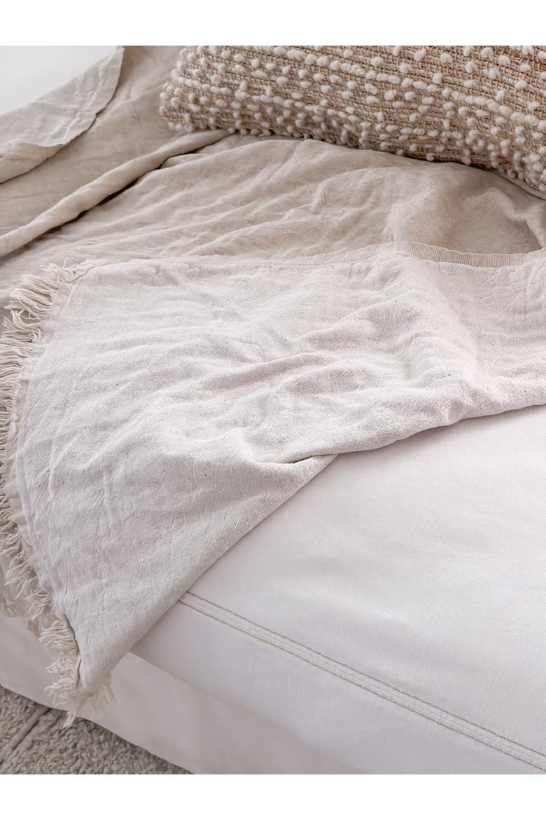 Reversible Linen Fringe Throw, Alternate, color, Natural Beige