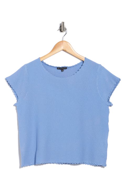 Boat Neck Cap Sleeve Seed Stitch Sweater