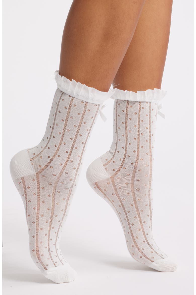Assorted 2-Pack Ruffle Cuff Semisheer Crew Socks, Main, color, WHITE