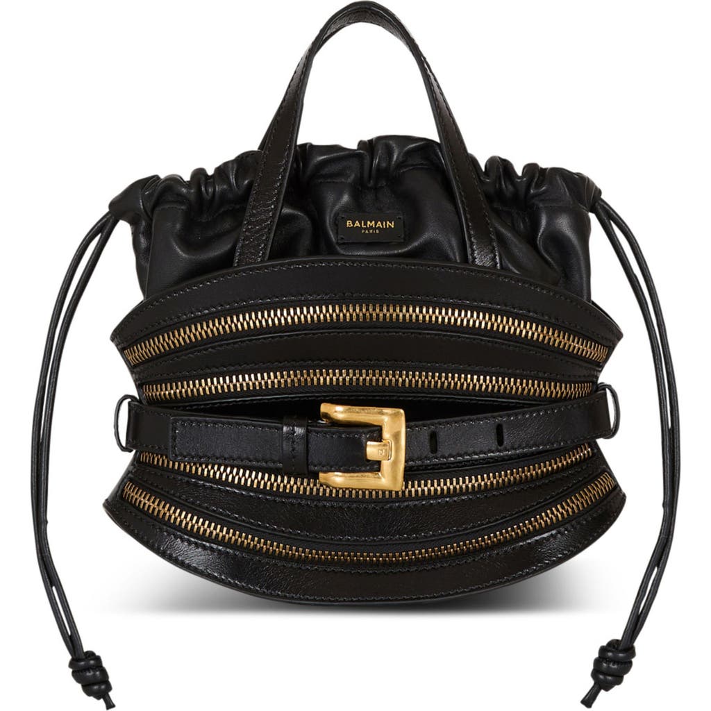 Balmain Shuffle Mini Embellished Leather Shoulder Bag In Black