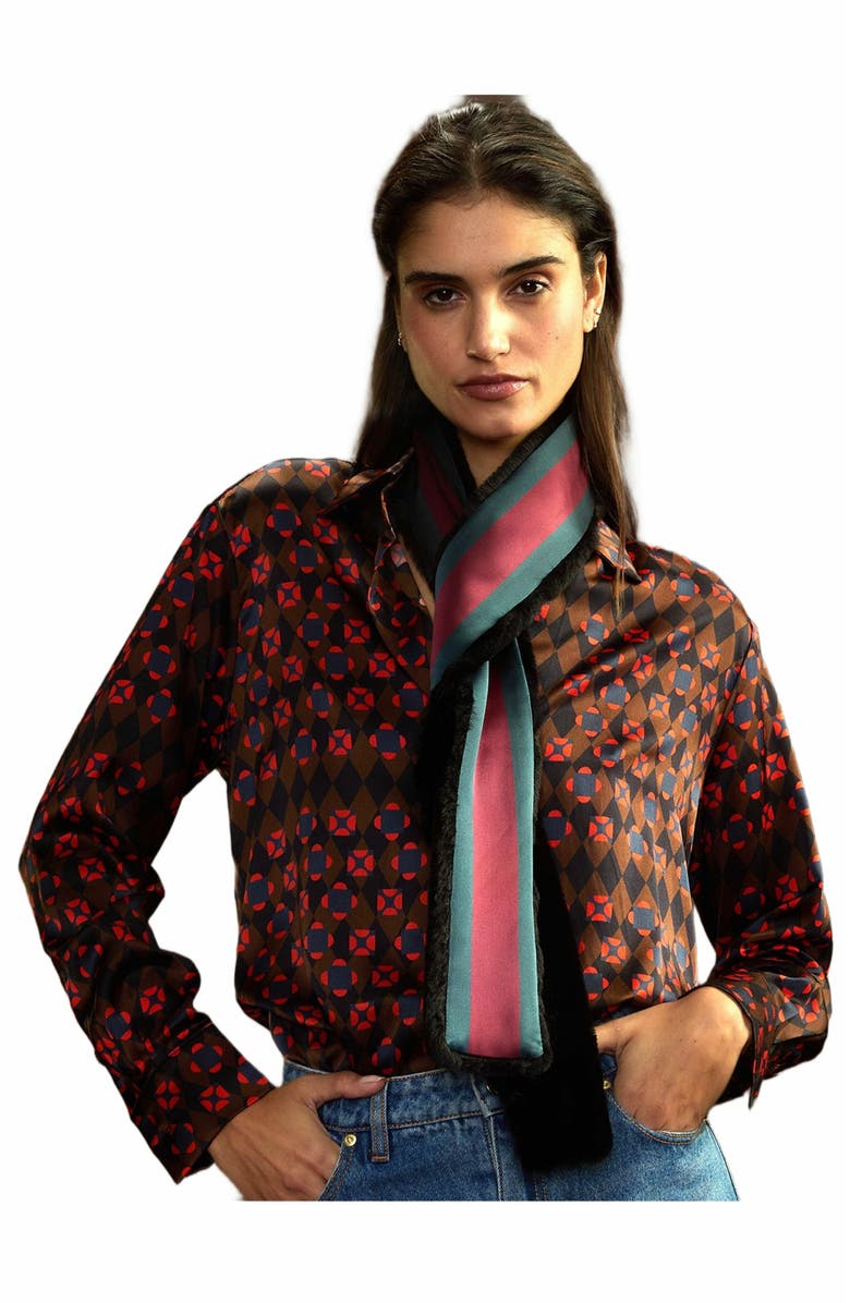 Cynthia Rowley Out East Faux Fur Silk Scarf, Alternate, color, Black