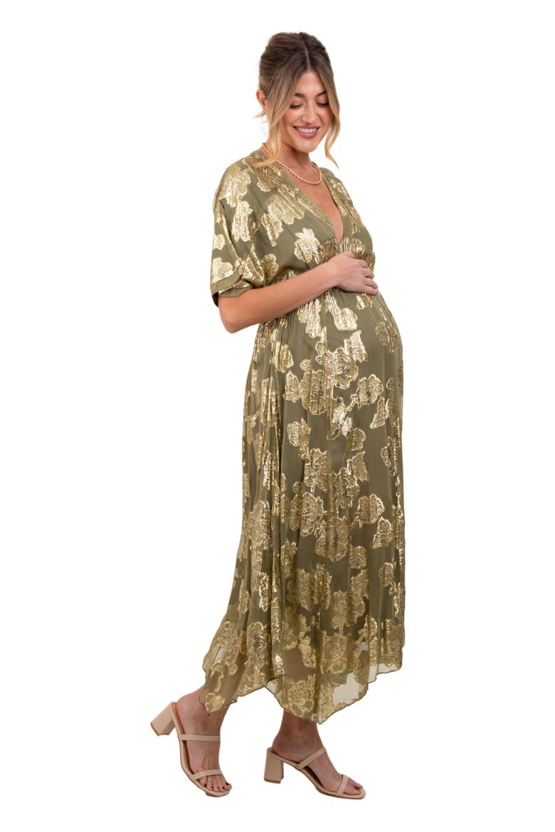 Floral Jacquard Overlay Maxi Dress, Alternate, color, Olive Green