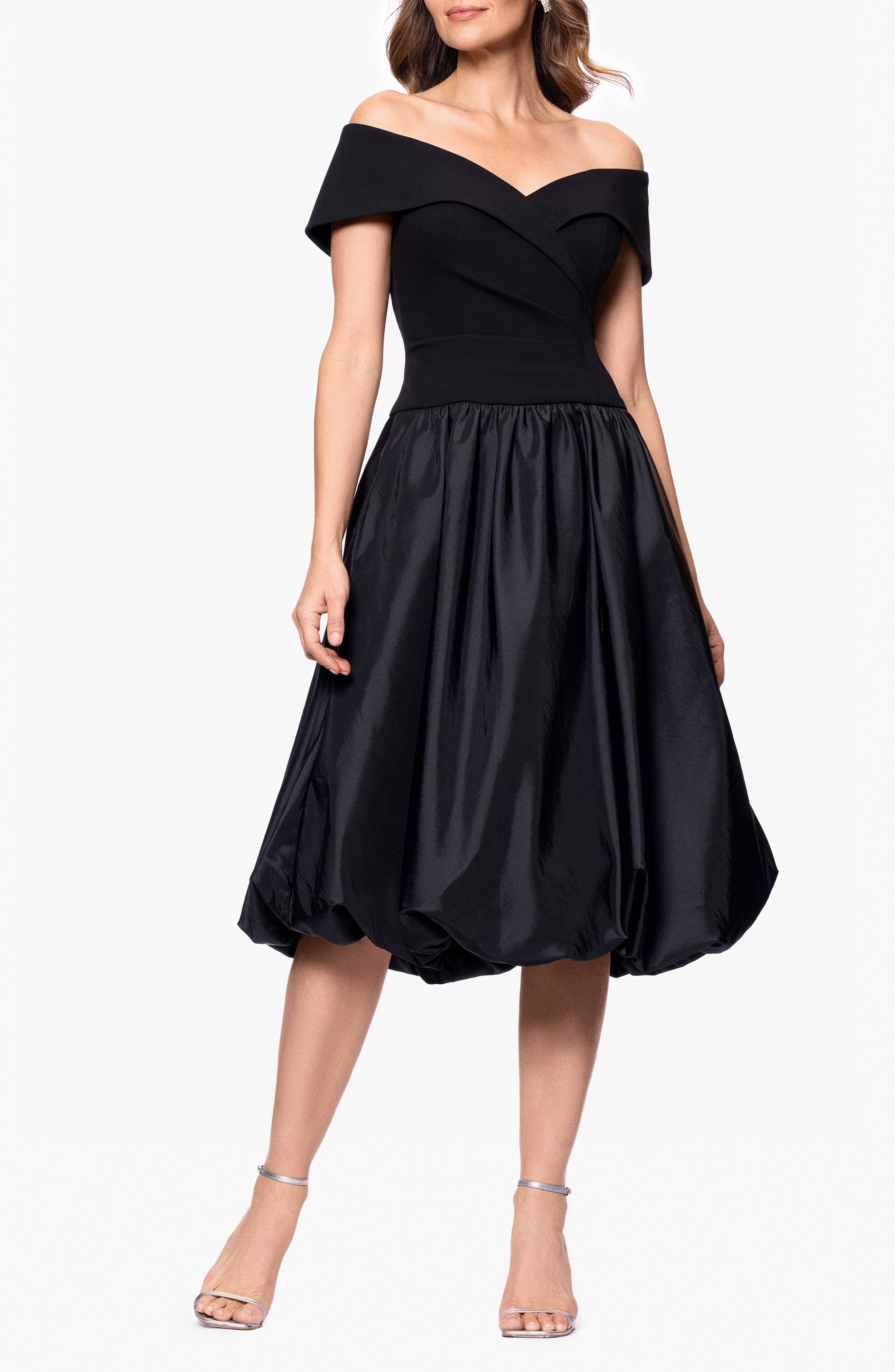 Mixed Media Bubble Hem Cocktail Midi Dress