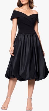 Xscape Evenings Mixed Media Bubble Hem Cocktail Midi Dress