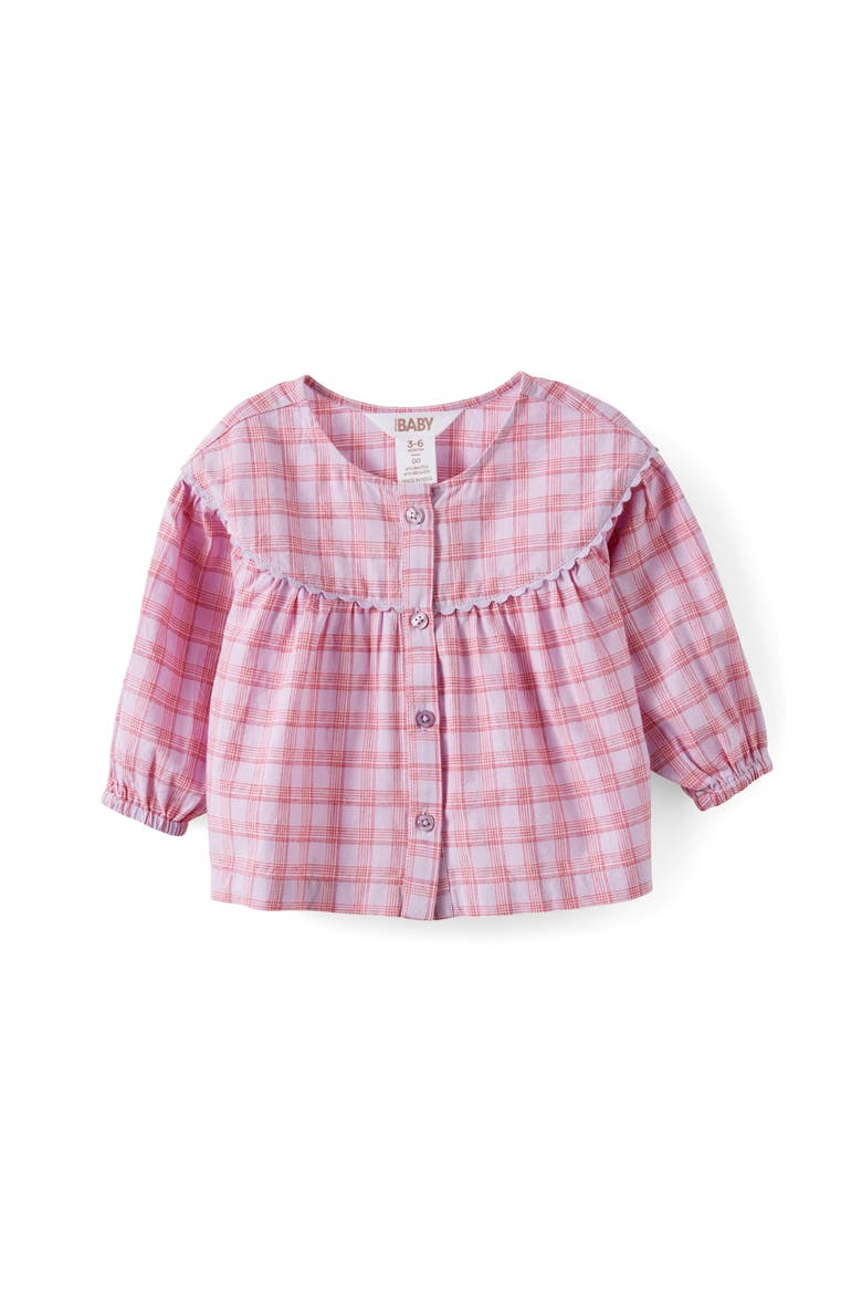 Baby Woven Long Sleeve Top, Main, color, Vintage Lilac Check
