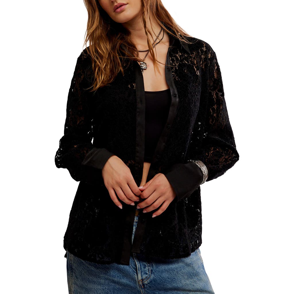 Free People Faith Lace Button-up Shirt In Black