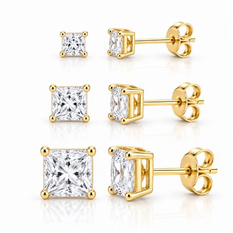 Set Of 3 14K Yellow Gold Square Studs