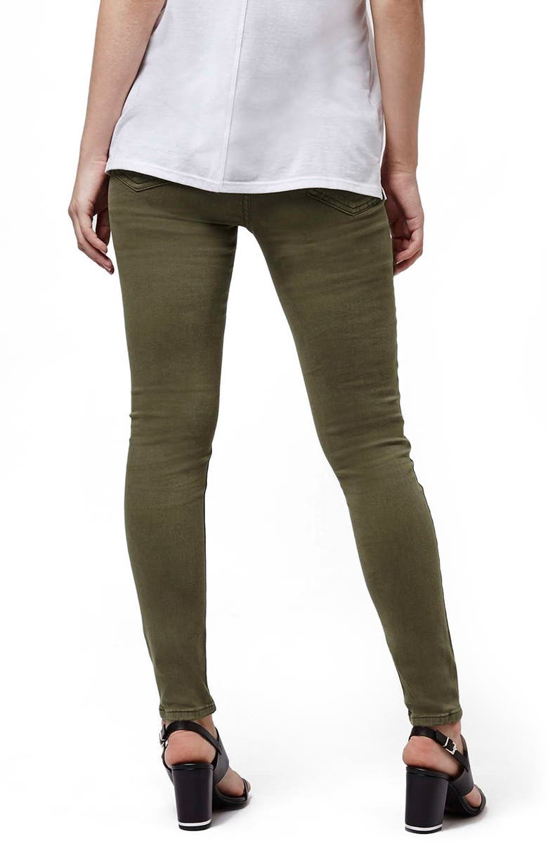 Topshop Moto 'Jamie' Skinny Ankle Jeans, Alternate, color, Olive