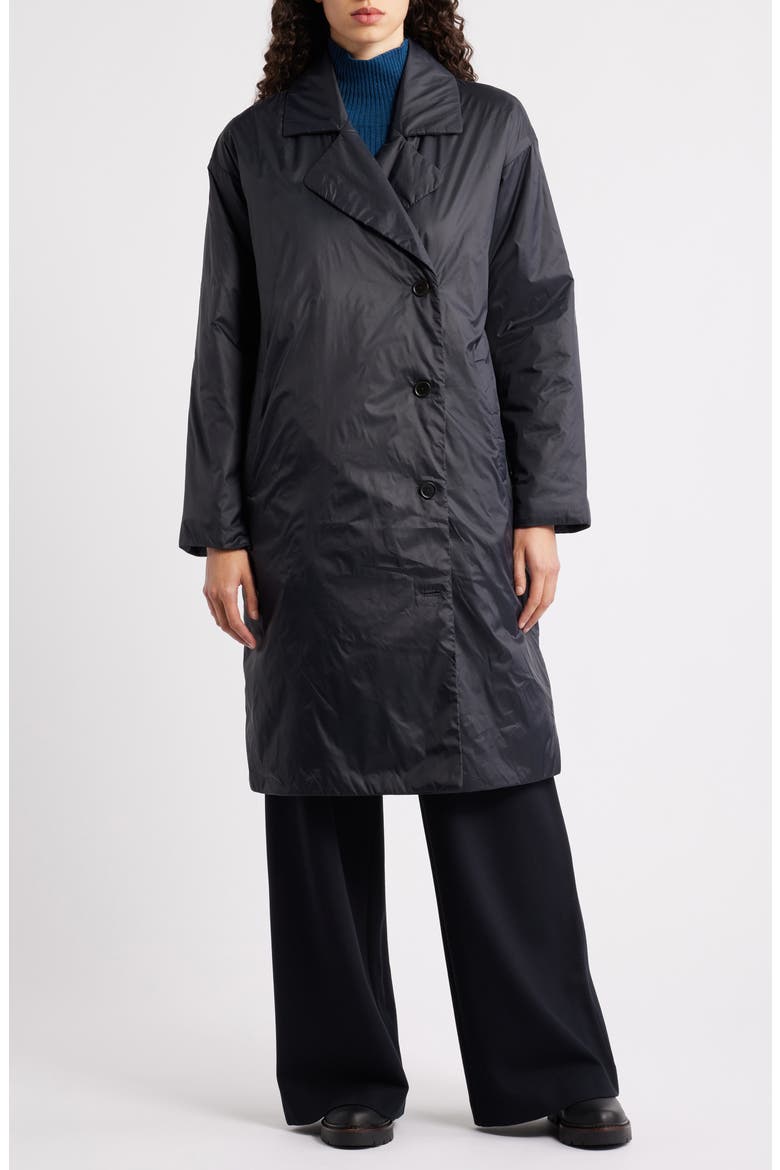 High Collar Padded Longline Coat, Alternate, color, BLACK