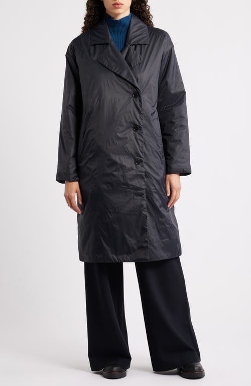 Eileen Fisher High Collar Padded Longline Coat In Black