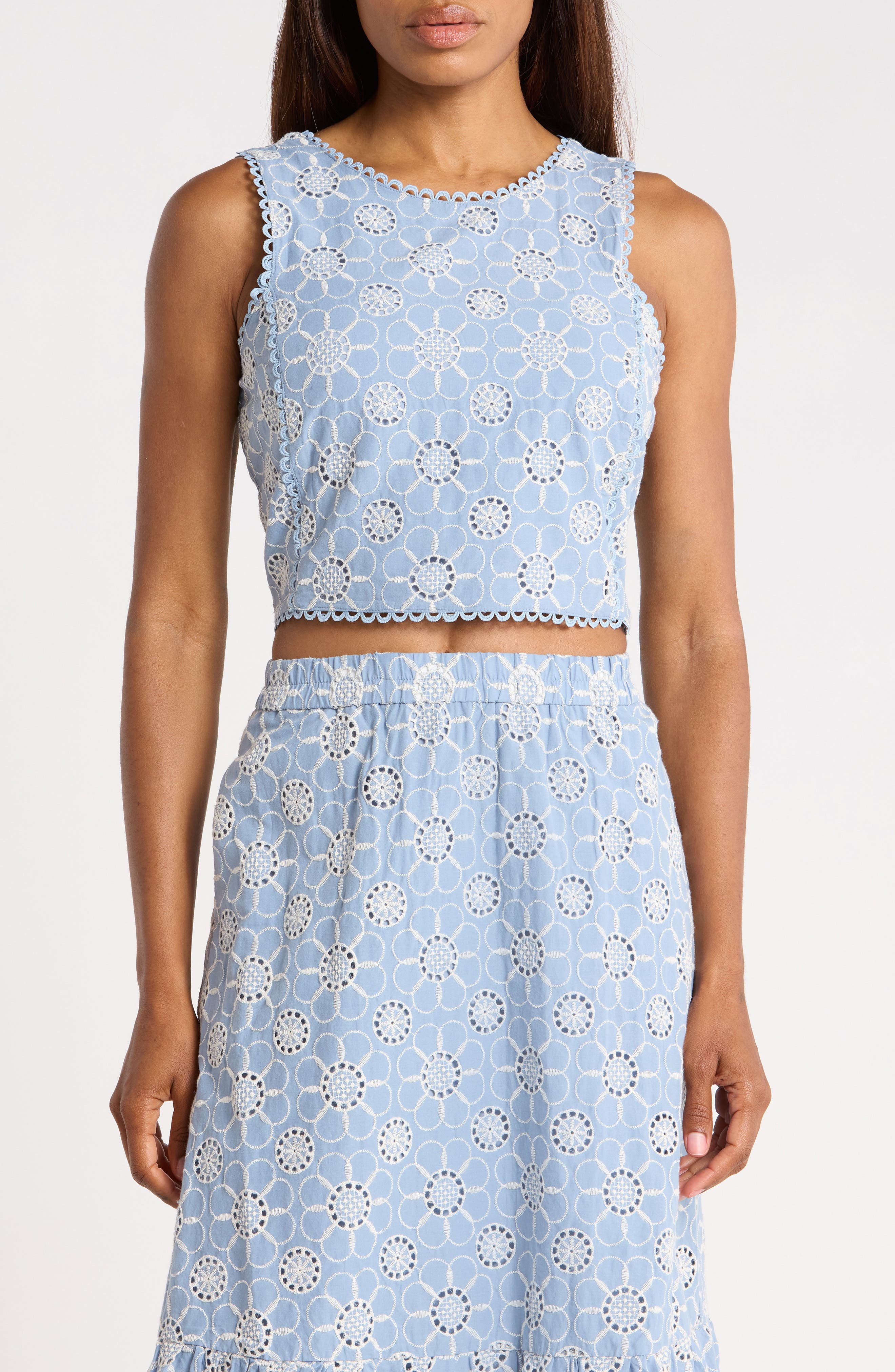 Ellen Tracy Embroidered Cotton Voile Crop Tank