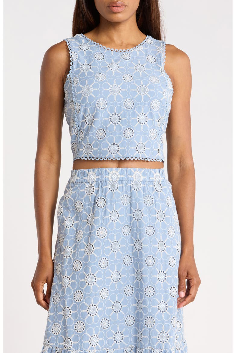 Embroidered Cotton Voile Crop Tank, Main, color, BLUE DAISY