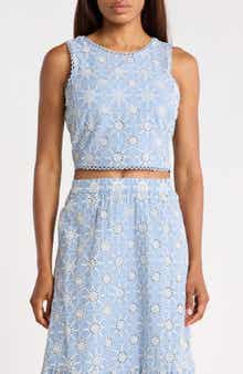 Embroidered Cotton Voile Crop Tank