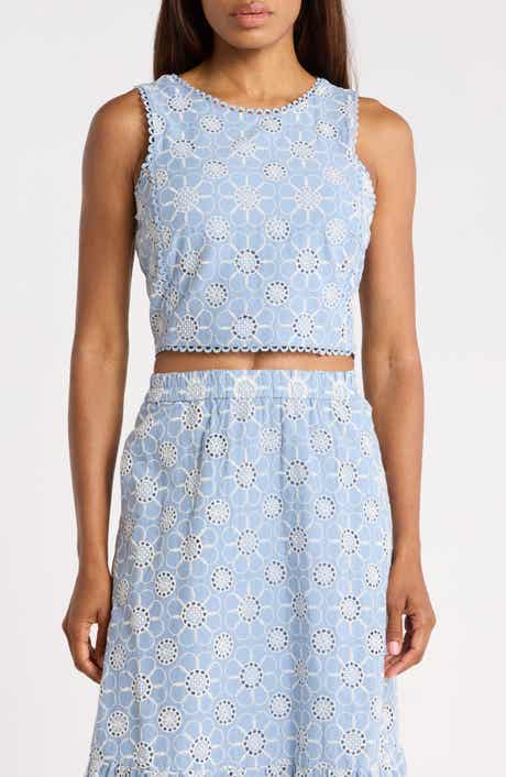 Ellen Tracy Embroidered Cotton Voile Crop Tank