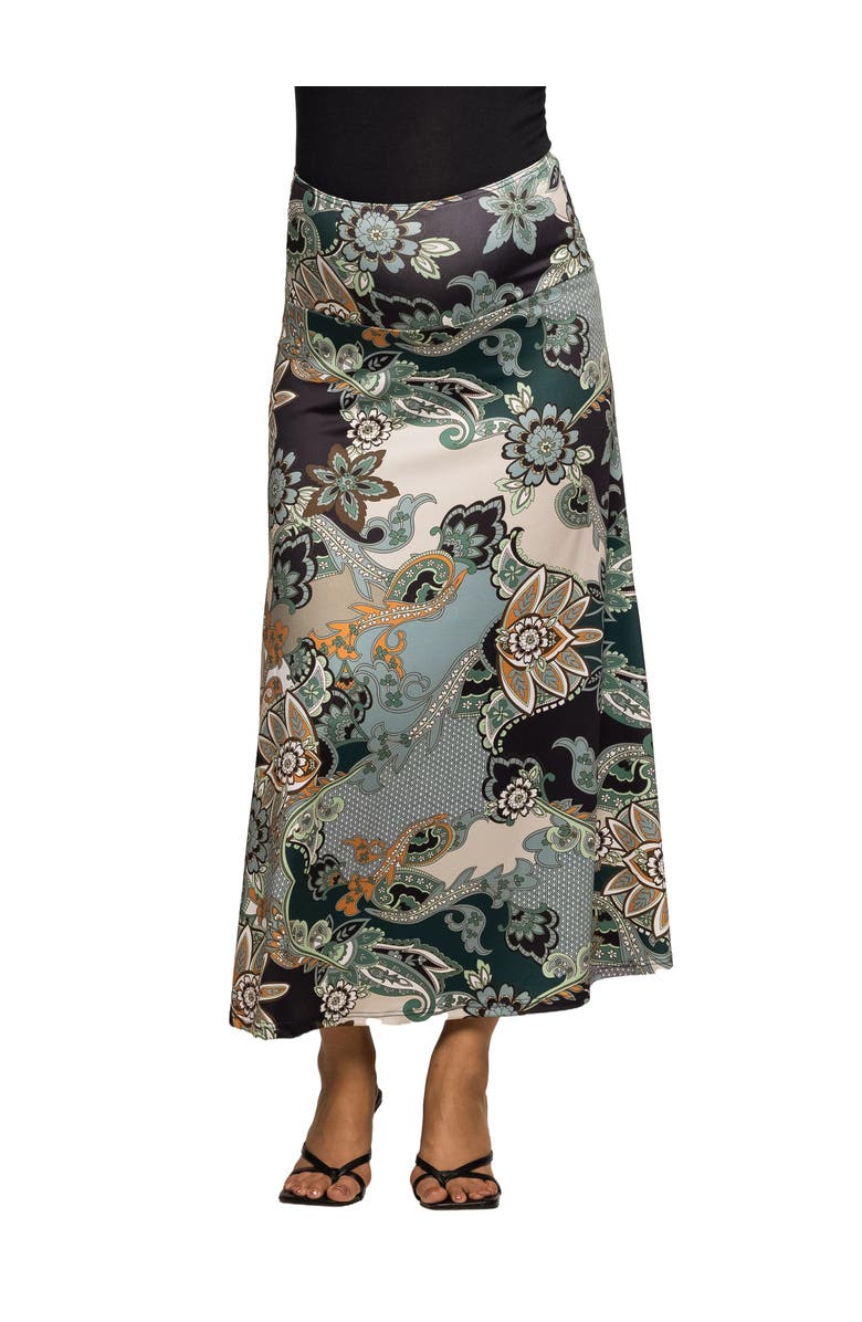 24seven Comfort Apparel Paisley Print Maxi Skirt, Main, color, Green Multi