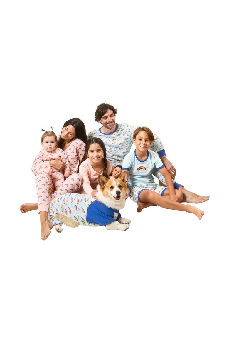 Kids Short Sleeve Cotton Striped Matching Family Pajamas, Alternate, color, Rainbow