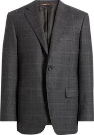 Canali Siena Regular Fit Charcoal Grey Shadow Check Wool Sport Coat