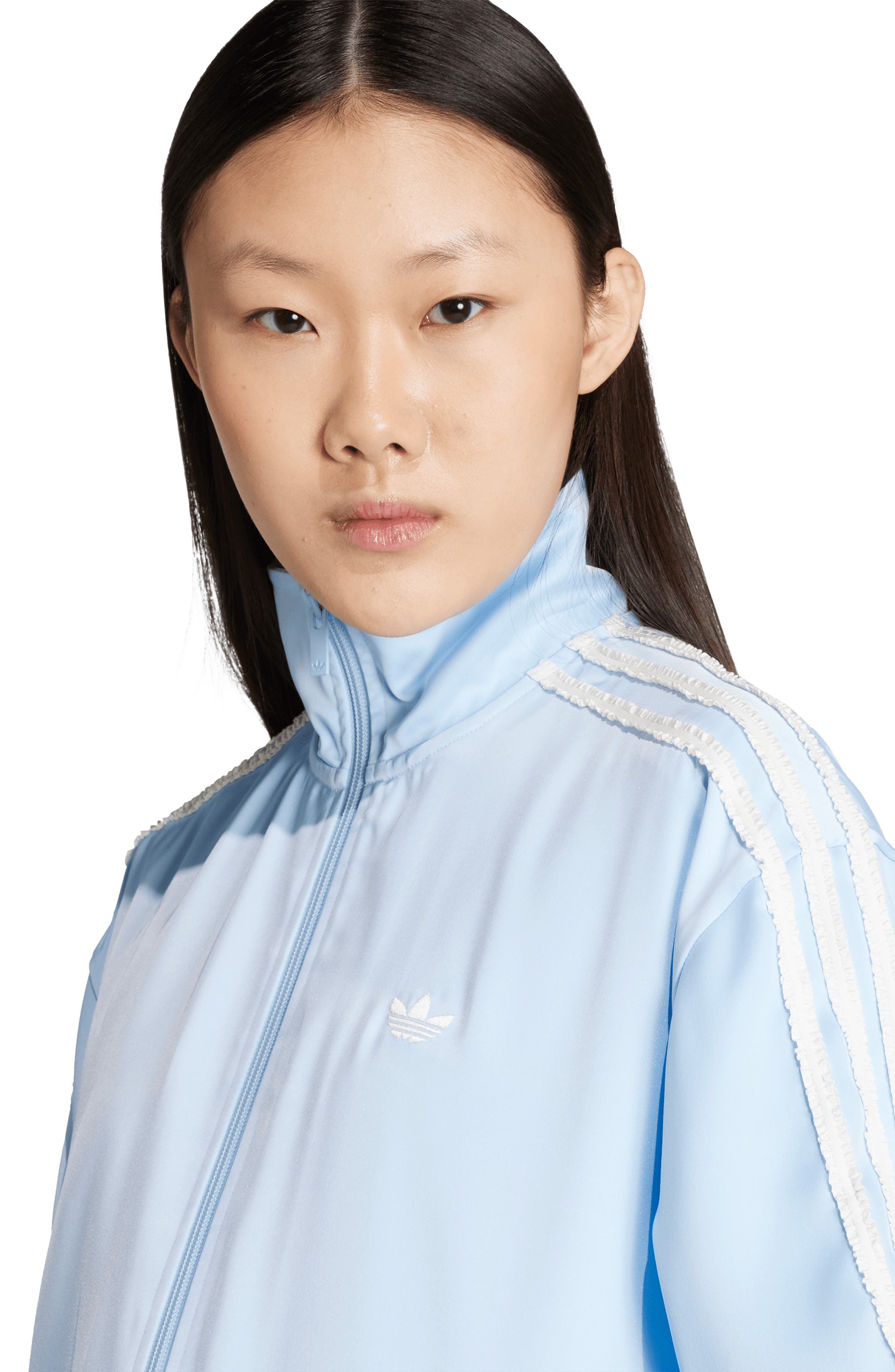 adidas Ruffle 3-Stripes Satin Track Jacket (Women) | Nordstrom