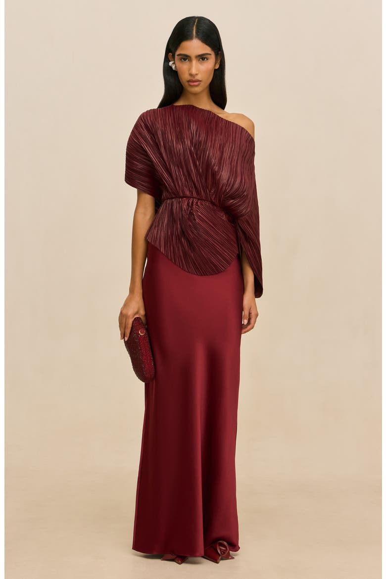 One-Shoulder Pleated Top, Alternate, color, WINTER PLUM