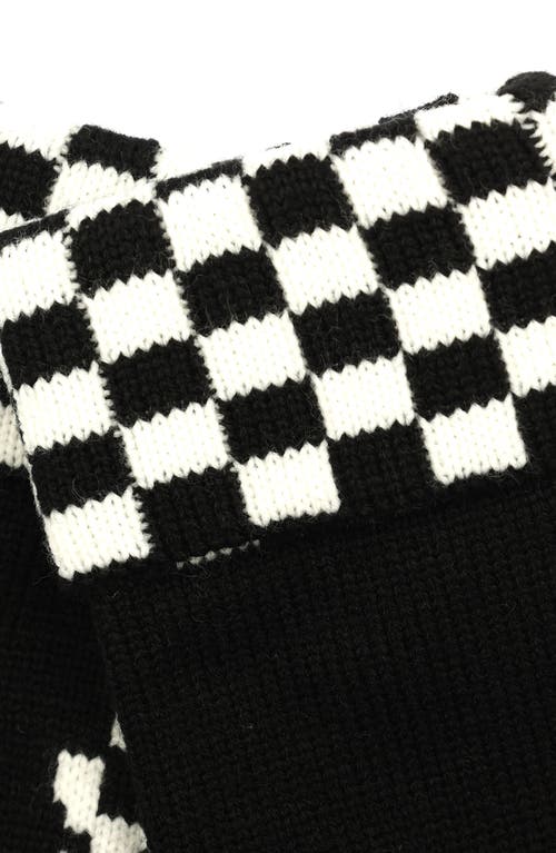 Kate Spade New York Taxi Checkboard Wool-blend Mittens In Black