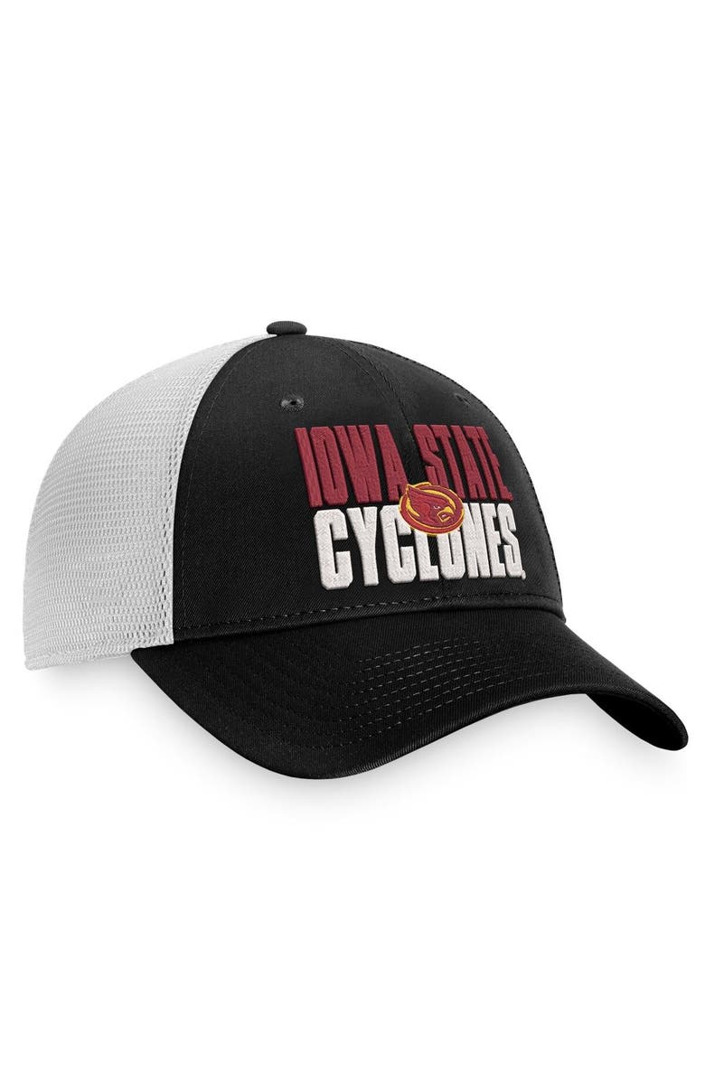 TOP OF THE WORLD Men's Top of the World Black/White Iowa State Cyclones Stockpile Trucker Snapback Hat, Alternate, color,