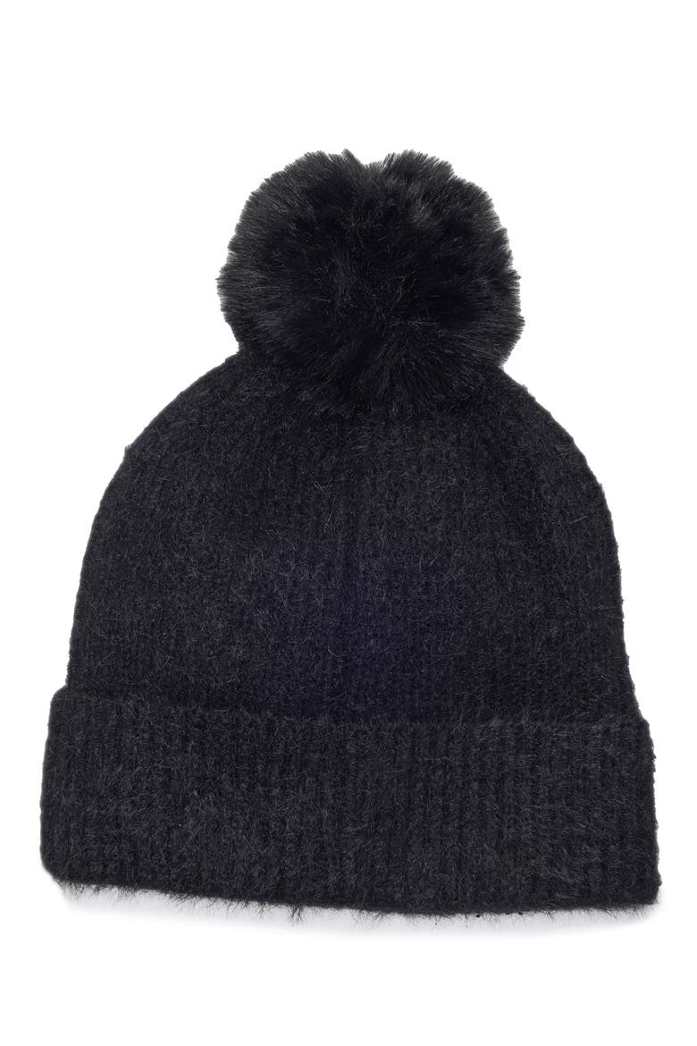 Embellished Faux Fur Pom Beanie, Alternate, color, BLACK
