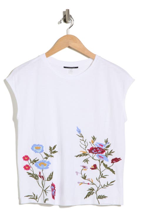 Floral Embroidered Cap Sleeve Top